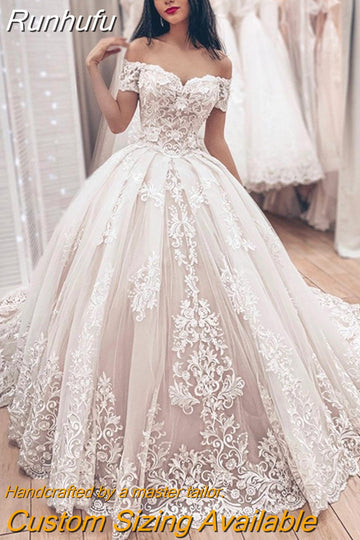 Runhufu Ball Gown Wedding Dress 2023 vestido de noiva Off the Shoulder robe de mariee Lace Appliques Wedding Bridal Gown